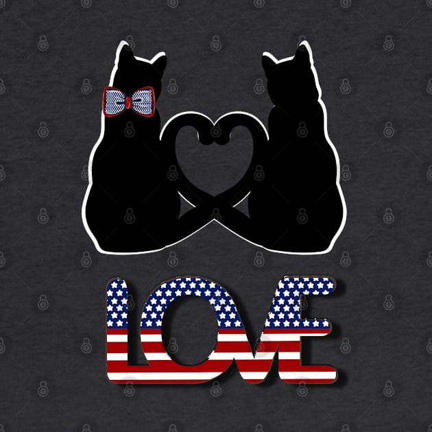 Love in American style and two black cats with tails creating a heart by Blue Butterfly Designs 